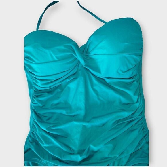 ANA Womens Swimsuit Sz 14 One Piece Turquoise Bra Support Ruched Torso High Legs - Picture 5 of 8
